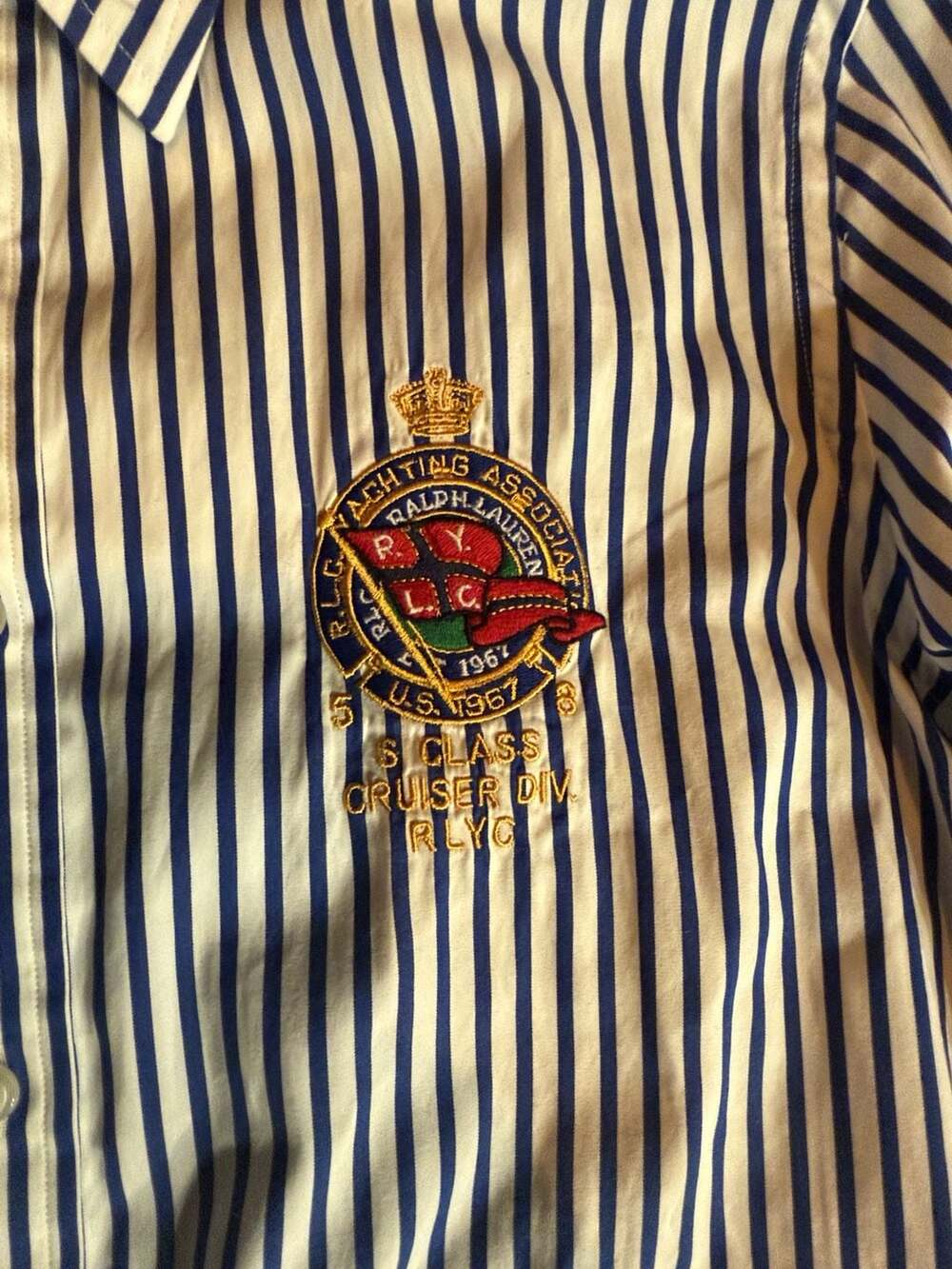 Ralph Lauren Button-Down Shirt Size 14 Blue White Striped Crest Logo - Picture 4 of 8